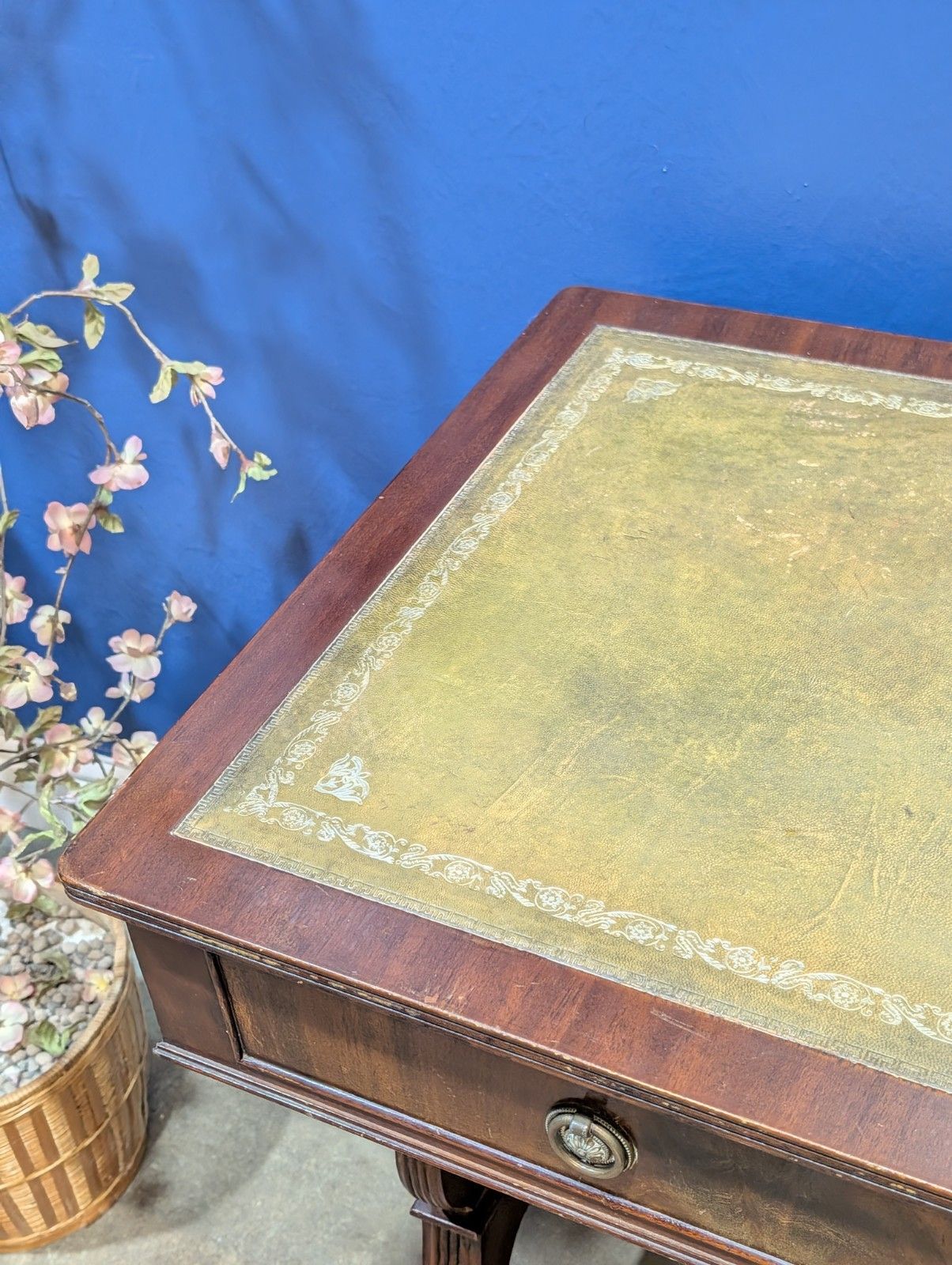Reproduction  Regency Style Sofa Table Side  Console Green Leather Top photo vintage
