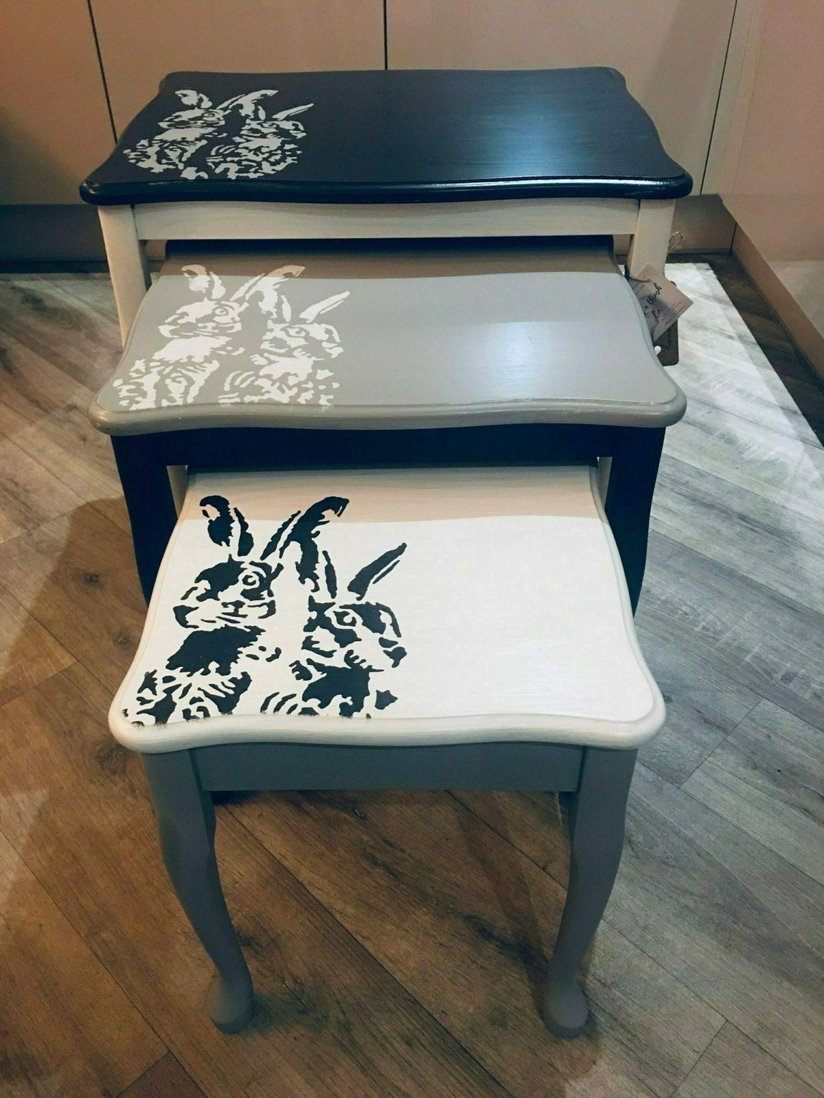 Nest Of Tables Painted Rabbit Hare Country photo for sale