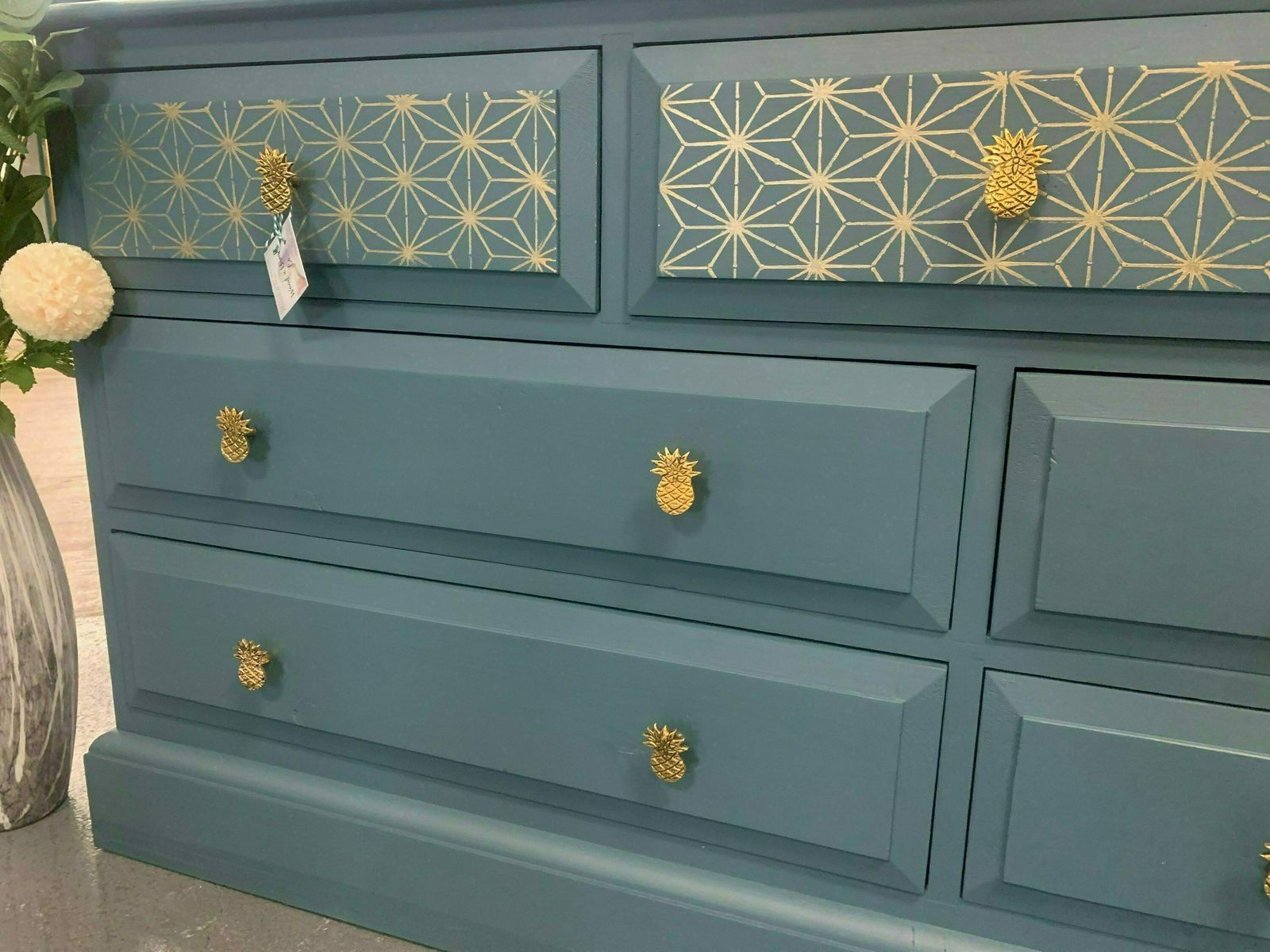 Large Aztec Tribal Chest Of Drawers Painted Bespoke Stencilled Upcycled photo vinterior
