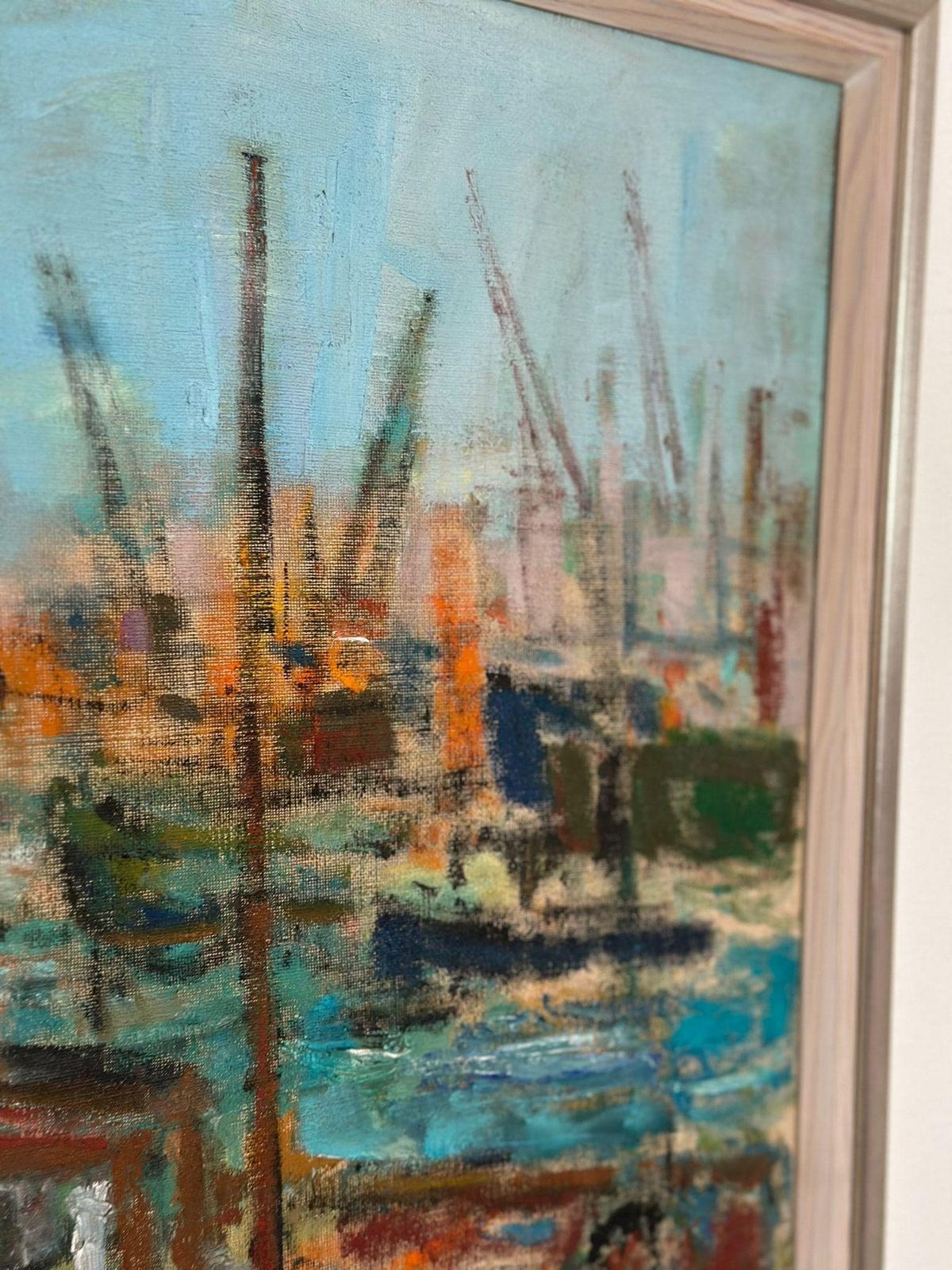 Original Mid Century Swedish Oil On Canvas – “Port Of Gothenburg” By Eric With – Vintage & Framed – 74.5 × 92.5 Cm (29.3" × 36.4") photo buy