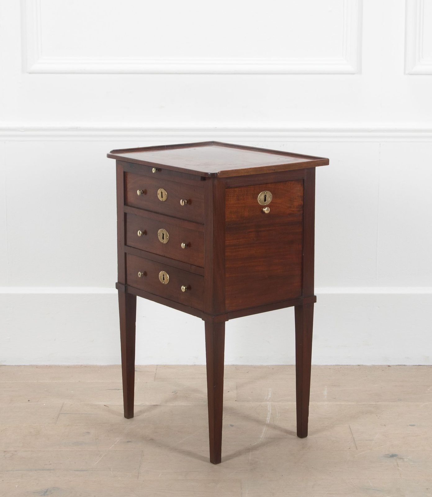 French Walnut Bedside Table With 3 Drawers photo vintage