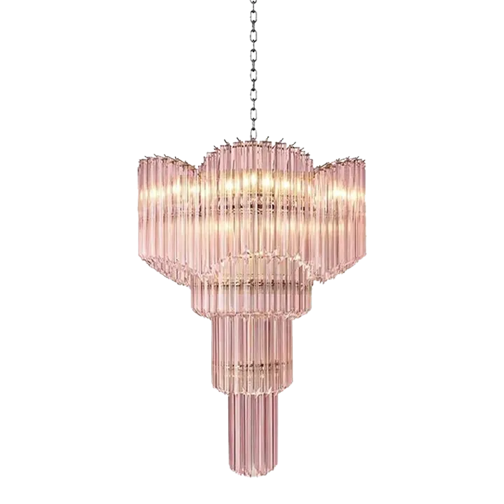 Mid Century Modern “Décò Inspired Italian Murano Glass Sputnik Chandelier – Pink ‘Quadriedro Spyral