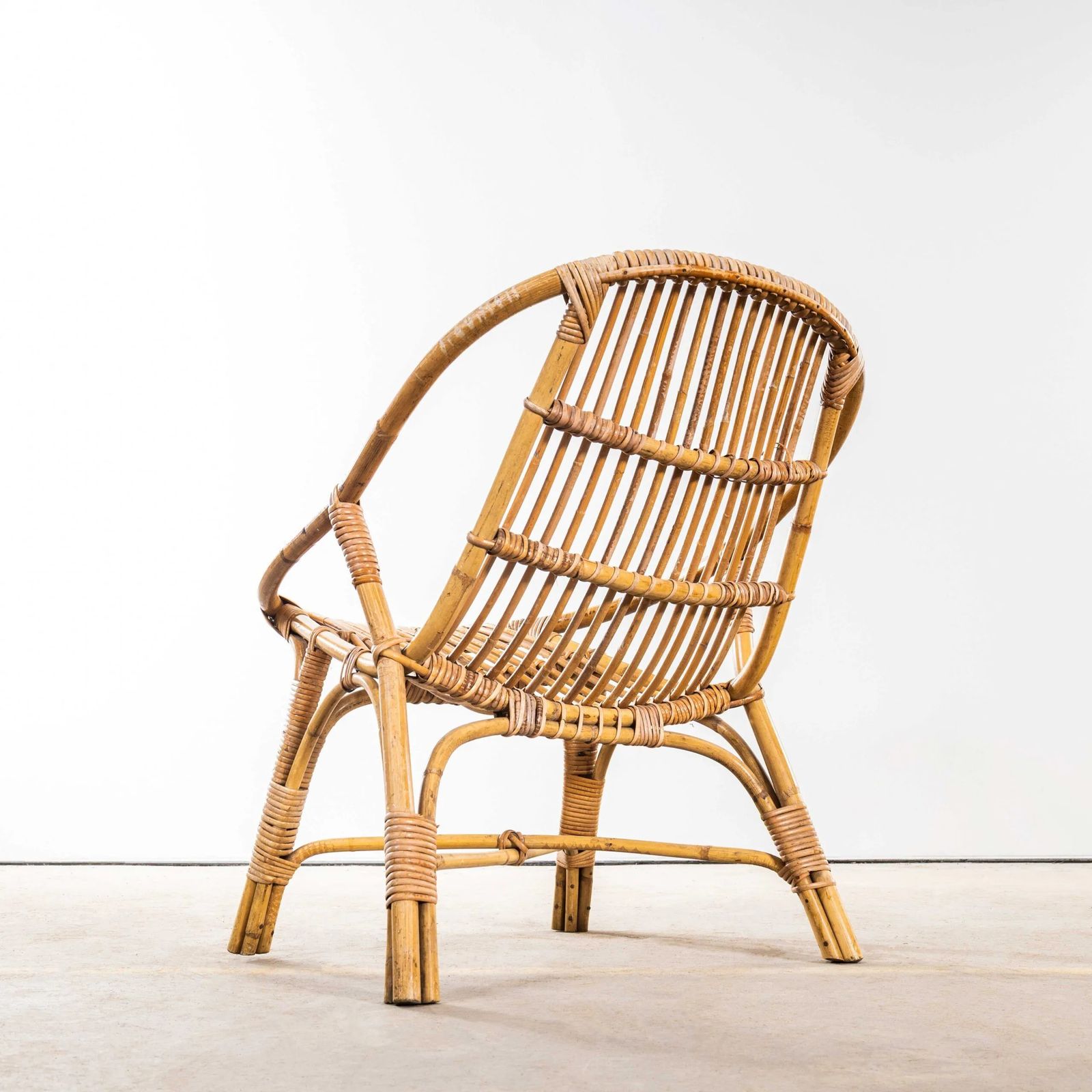 photo furniture 1960’s French Low Seat Rattan Armchairs – Pair