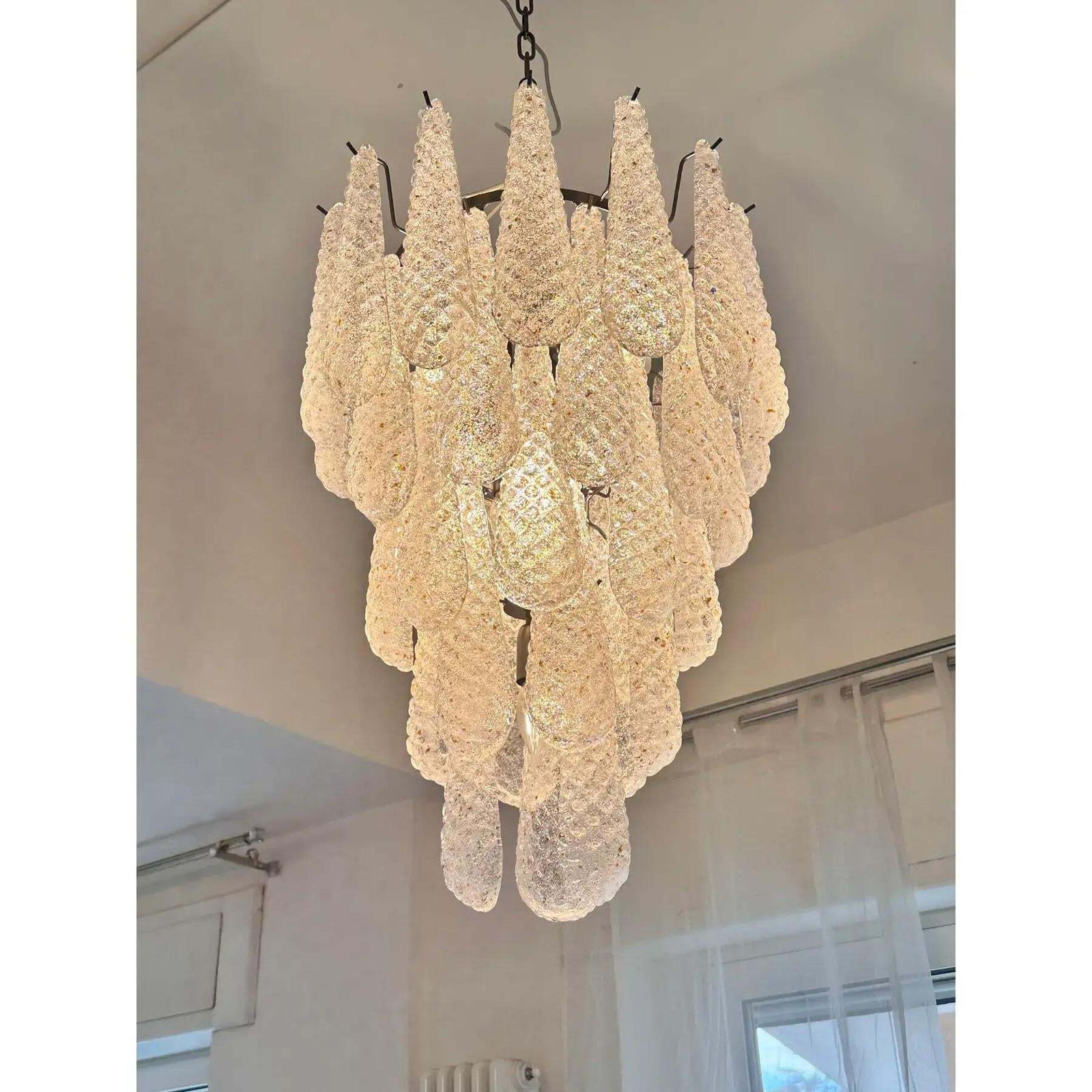 Mid Century Modern Venetian Murano Glass “Conchiglie” Chandelier In Black Nickel photo furniture