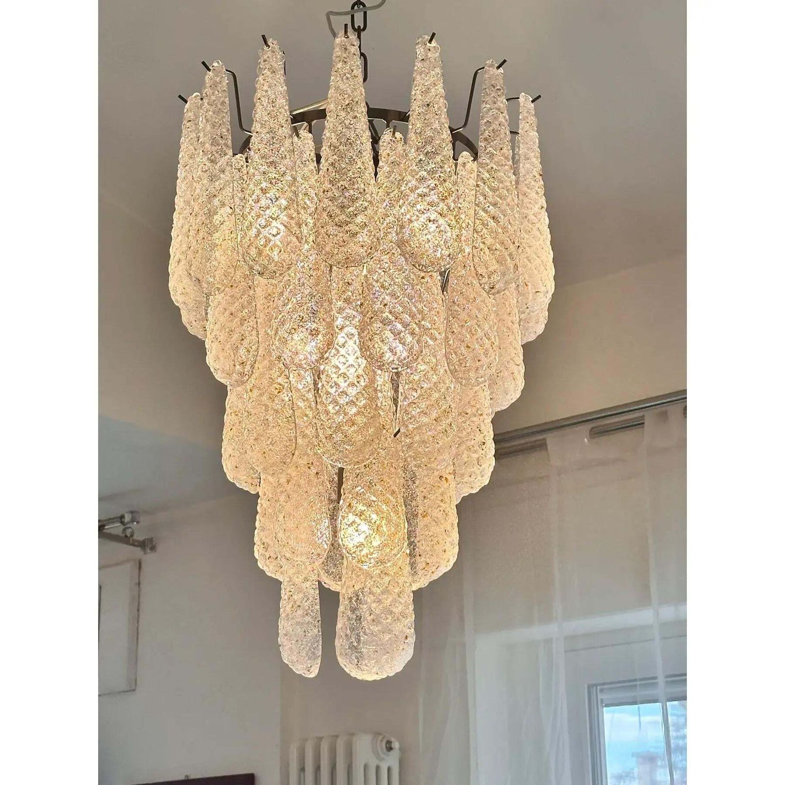 Mid Century Modern Venetian Murano Glass “Conchiglie” Chandelier In Black Nickel photo vinterior