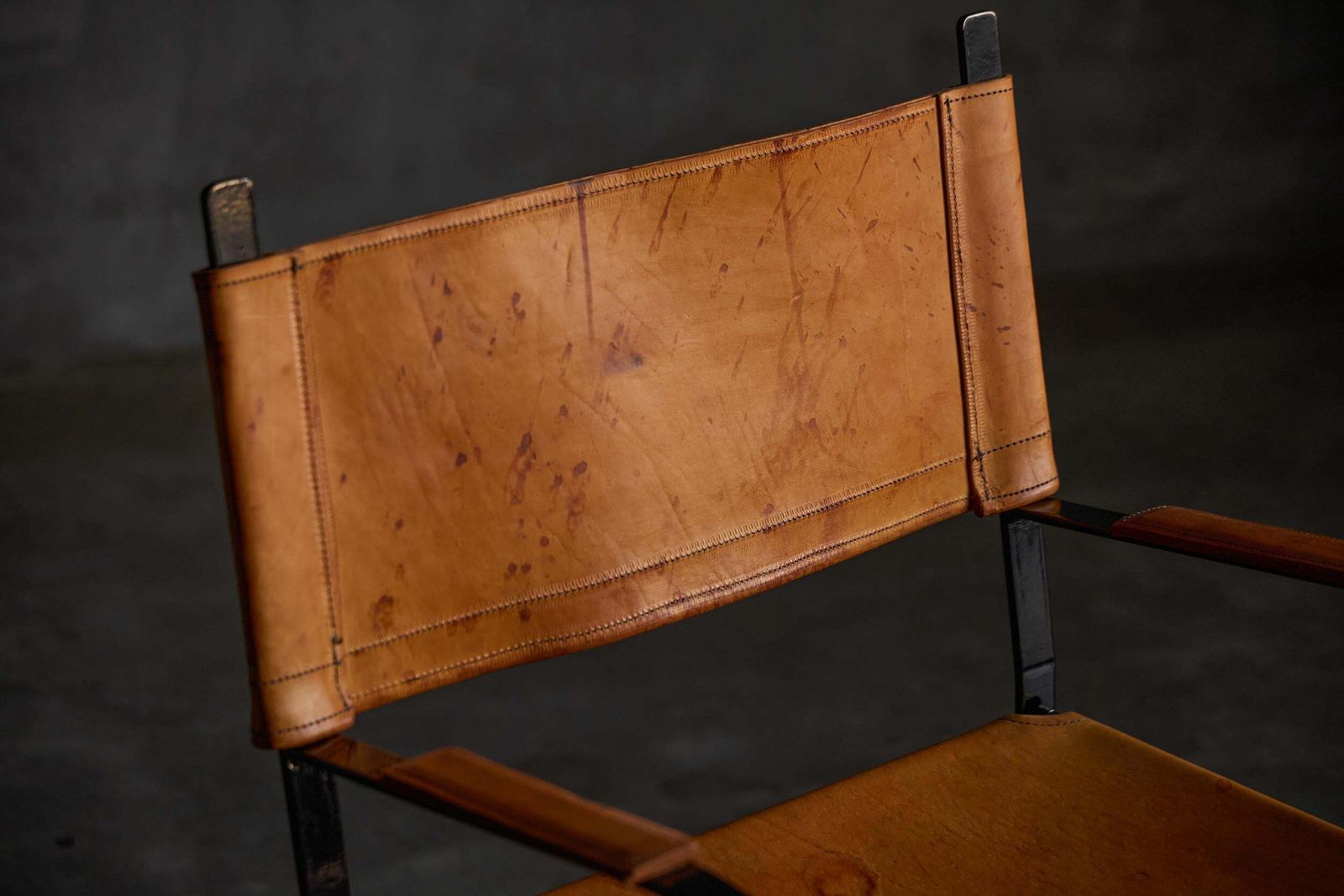 Cognac Leather Armchair, Black Lacquer Steel Frame, Belgium, 1960s photo Furniture