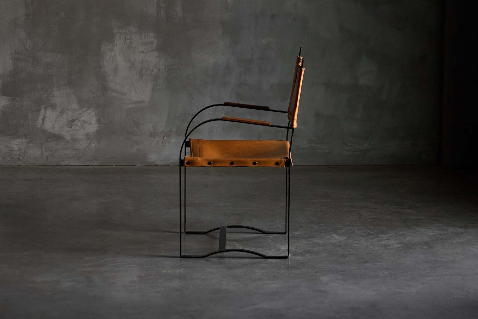 Cognac Leather Armchair, Black Lacquer Steel Frame, Belgium, 1960s photo 1249.0