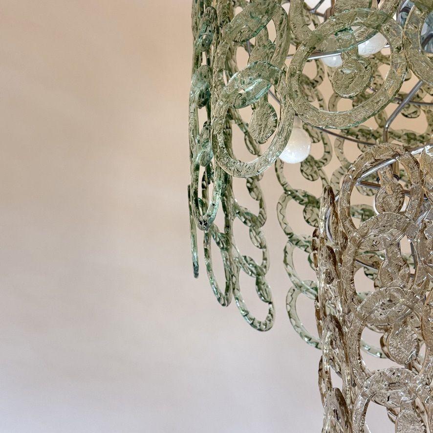 1990's Nickel And Multicolored Murano Glass Cascade Chandelier By Vistosi photo vinterior