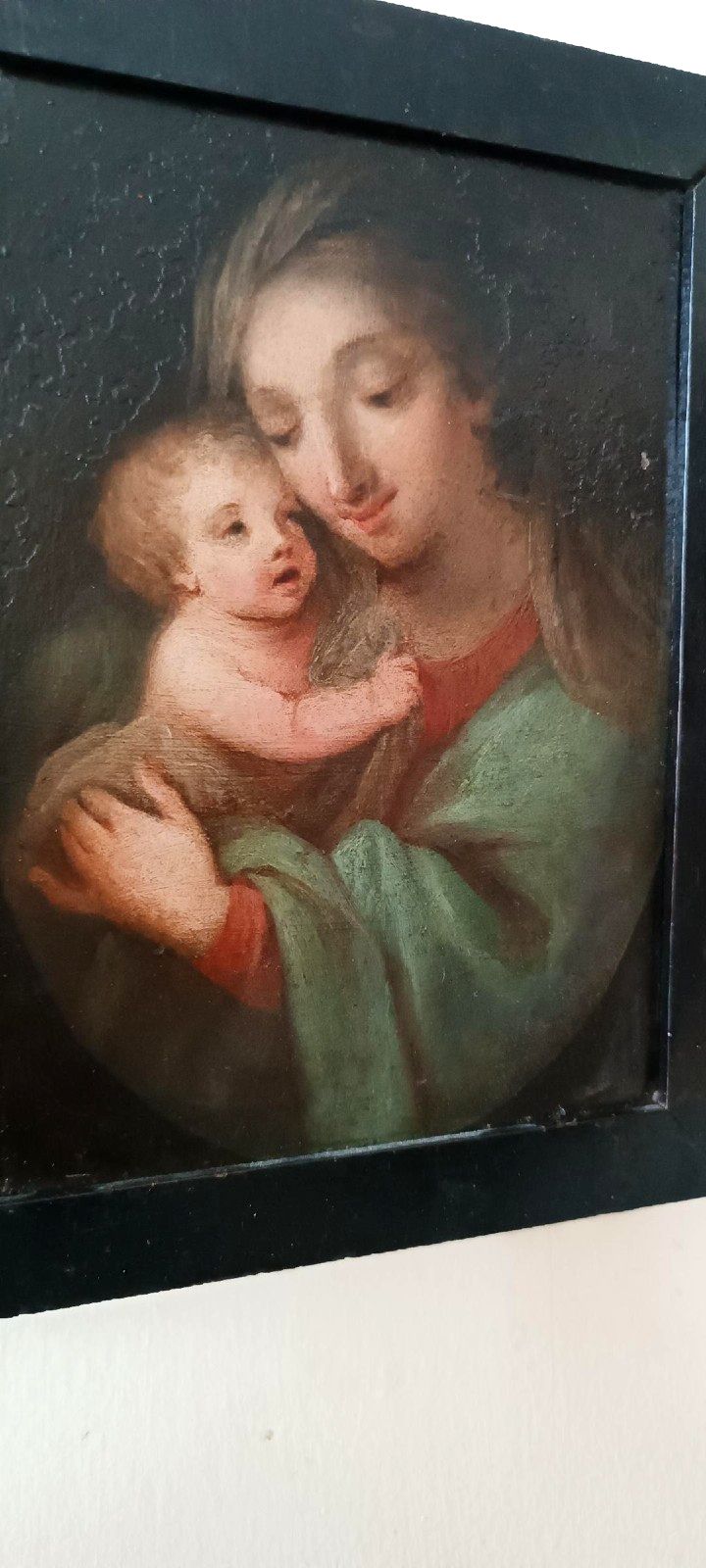 Antique Copper Painting Madonna With Child Italian School photo Art