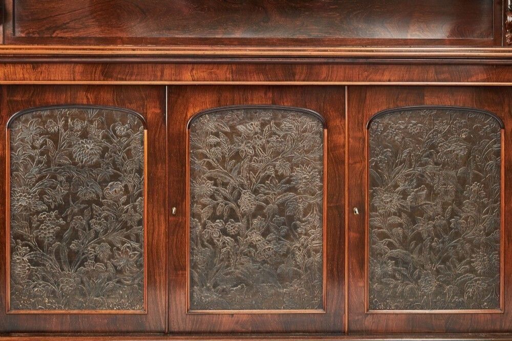 Impressive Late Regency Goncalo Alves 3 Door Side Cabinet photo for sale