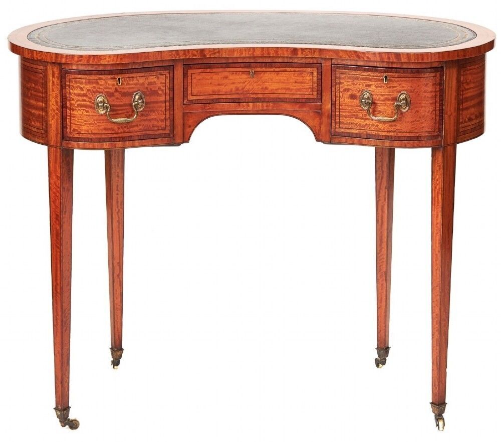 Fine Sheraton Revival Satinwood Inlaid Writing Table Circa 1880s