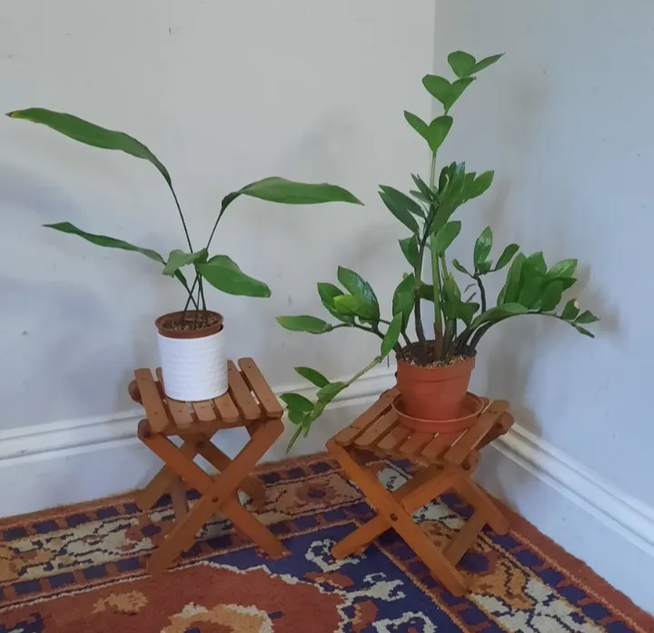 Two Small Vintage Folding Slated Wooden Side Tables Plant Stand