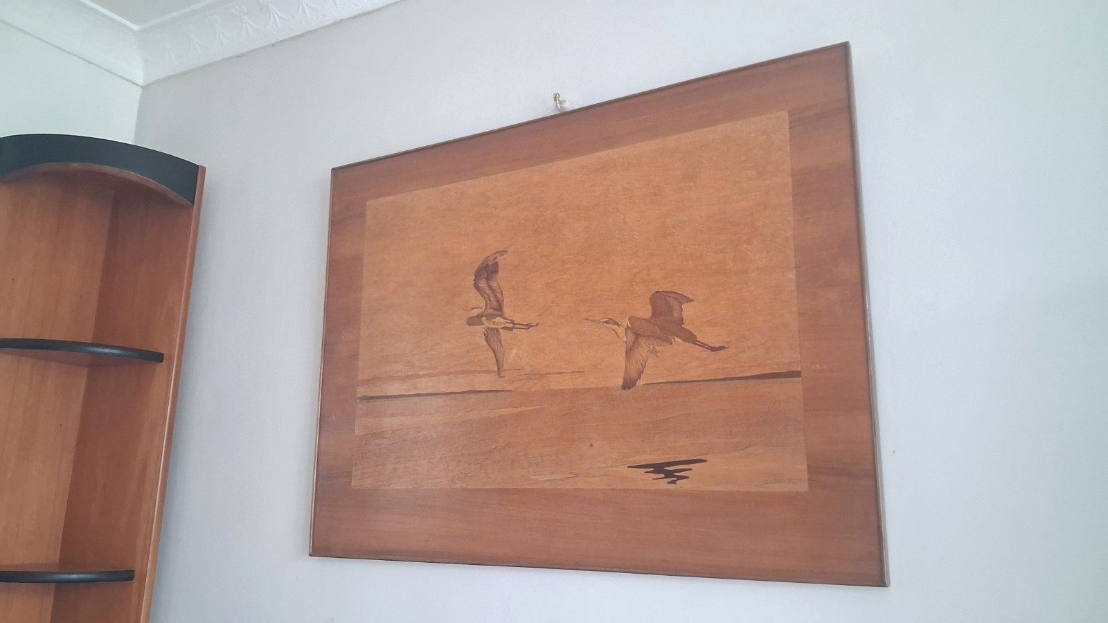 Superb 1960's Mid Century Marquetry "Herons In Flight "  Wall Hanging , Artwork photo vinterior