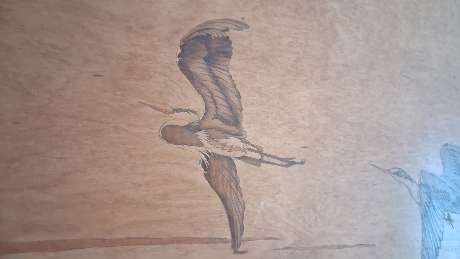 135.0 Superb 1960's Mid Century Marquetry "Herons In Flight "  Wall Hanging , Artwork photo
