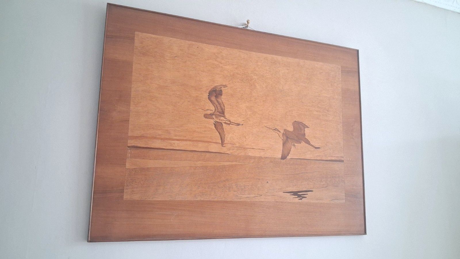 photo vintage Superb 1960's Mid Century Marquetry "Herons In Flight "  Wall Hanging , Artwork