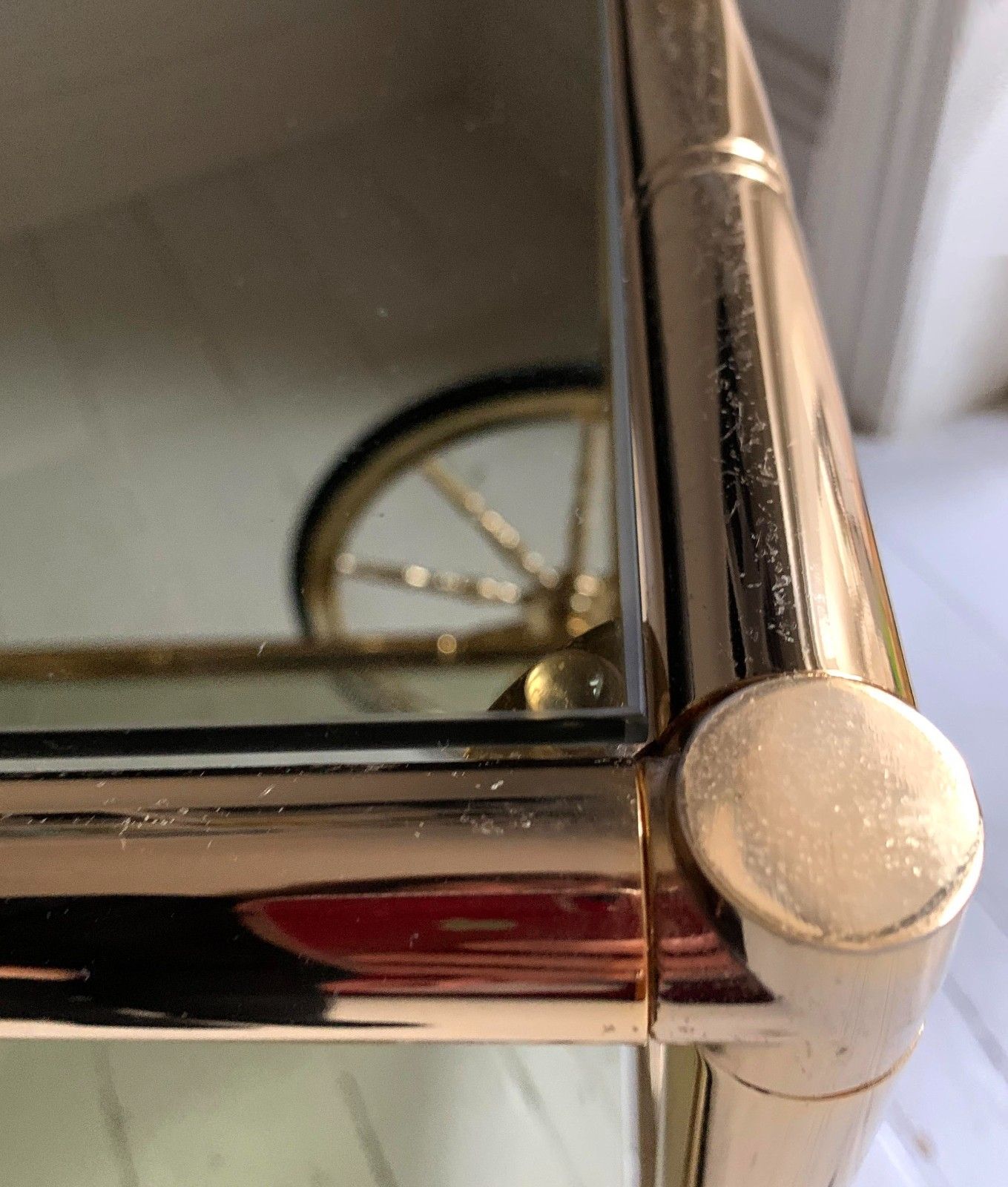 photo for sale Vintage 1970s Faux Bamboo Two Tier Brass & Glass Cocktail Drinks Trolley Bar