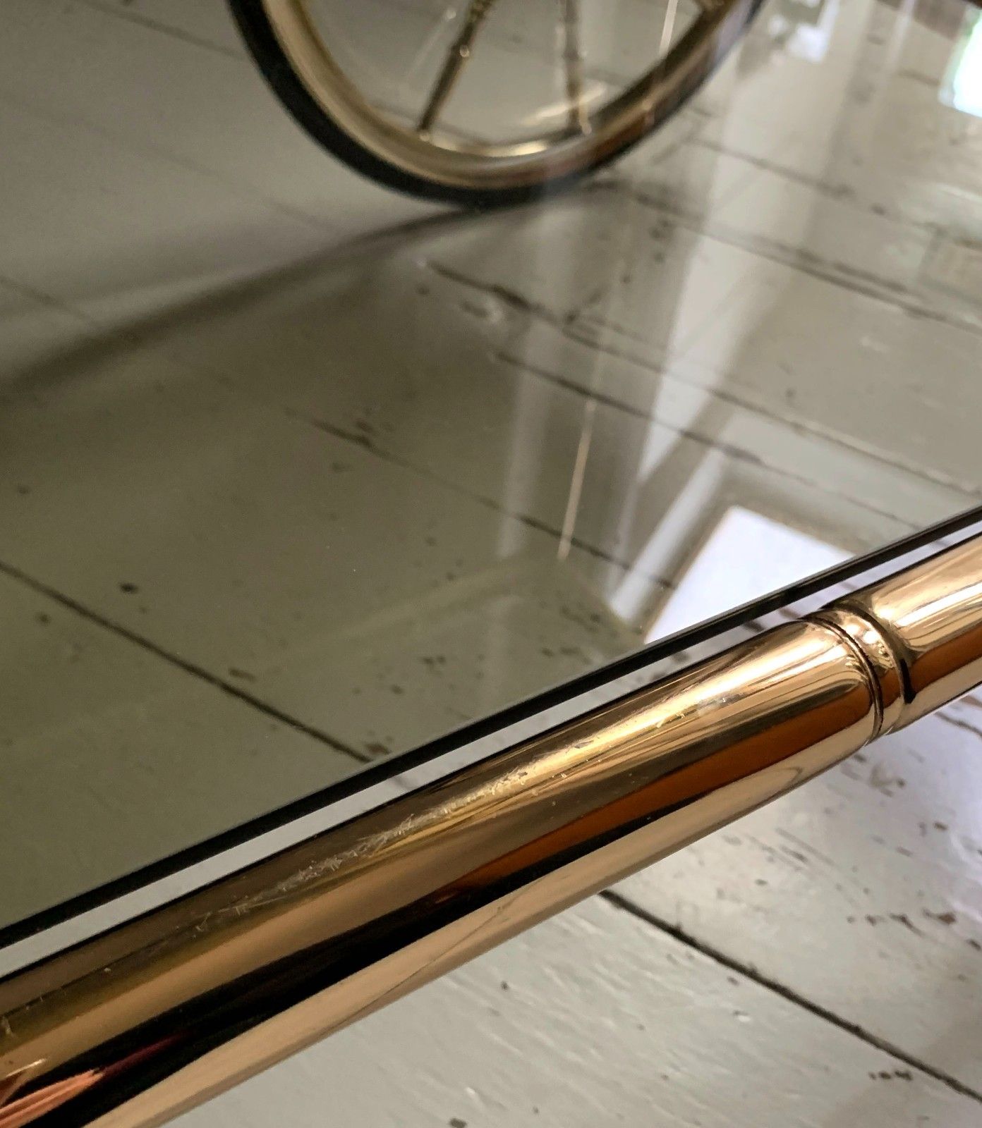 photo vinterior Vintage 1970s Faux Bamboo Two Tier Brass & Glass Cocktail Drinks Trolley Bar