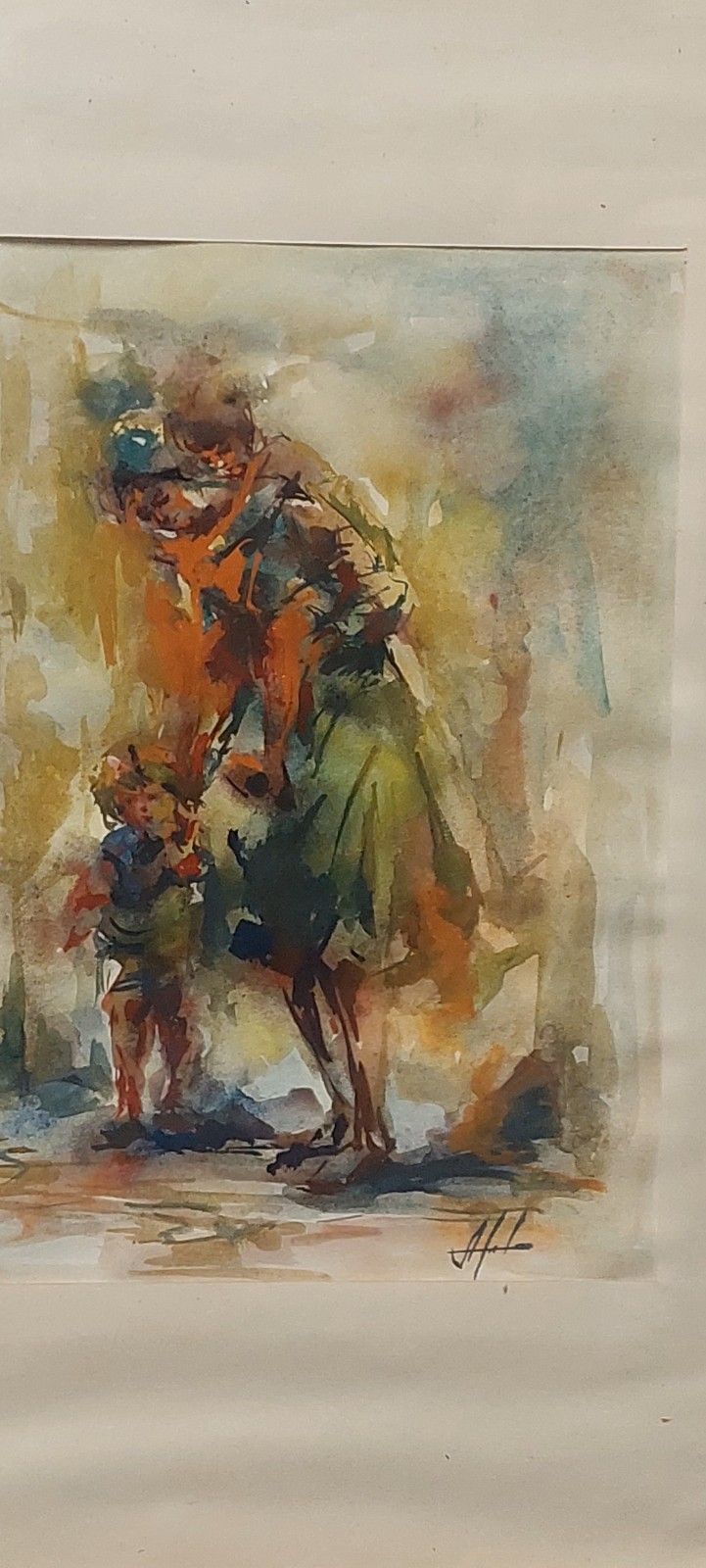 Detail Watercolor On Paper 1950s Signed Wooden Frame photo Art