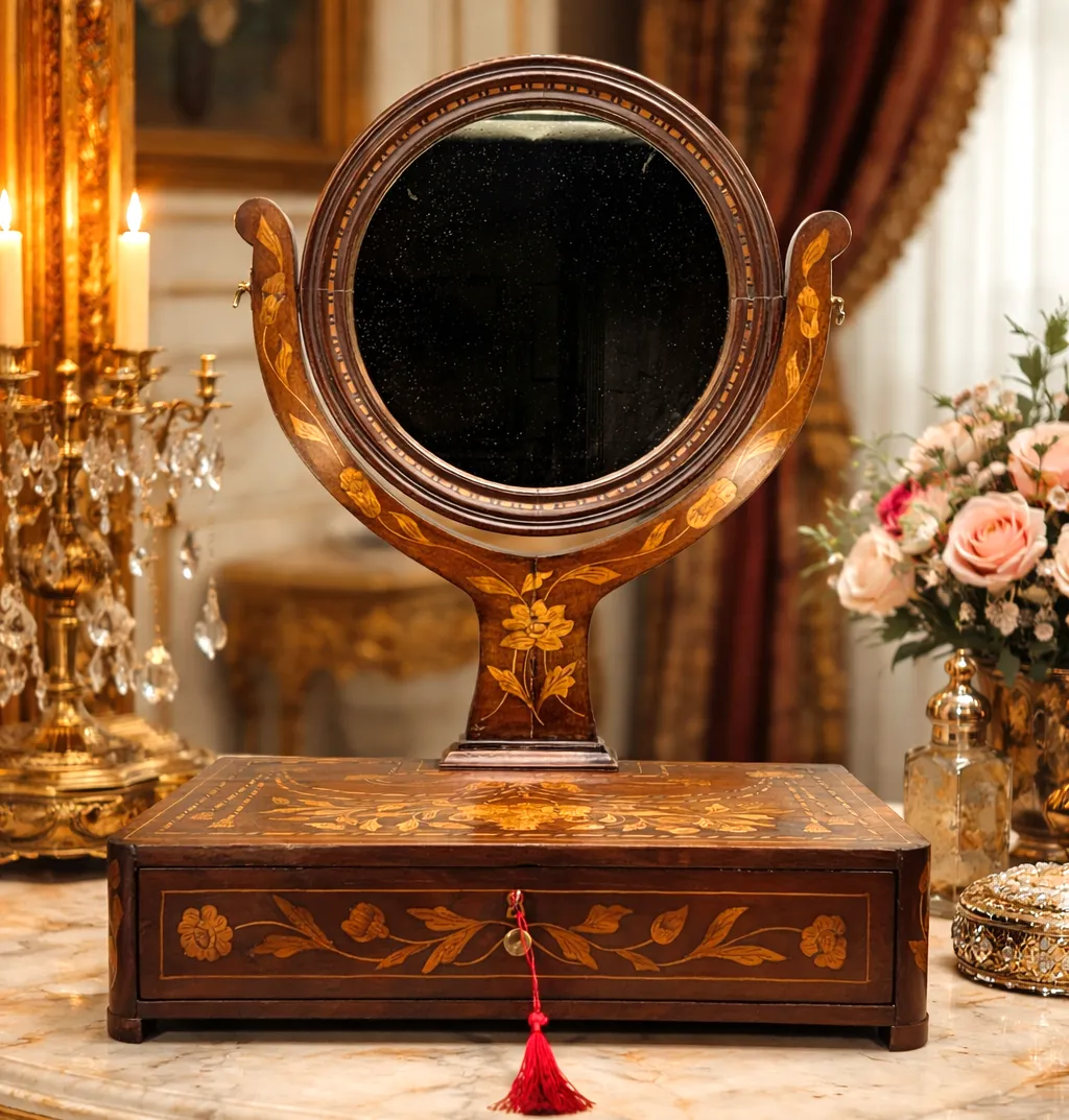 Dutch Marquetry Dressing Table Mirror 19th Century Toilet Swing Mirror Beautiful photo furniture