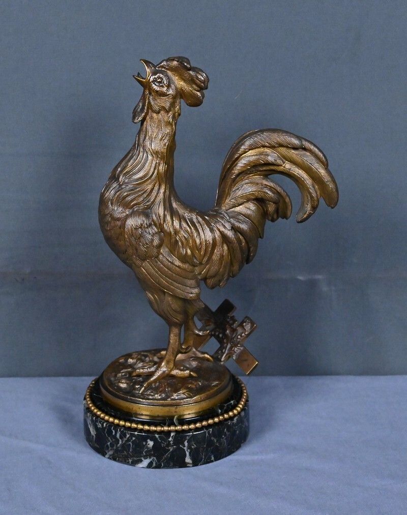 Bronze "The Rooster" Signed G. Guesnet – Late 19th Century photo for sale