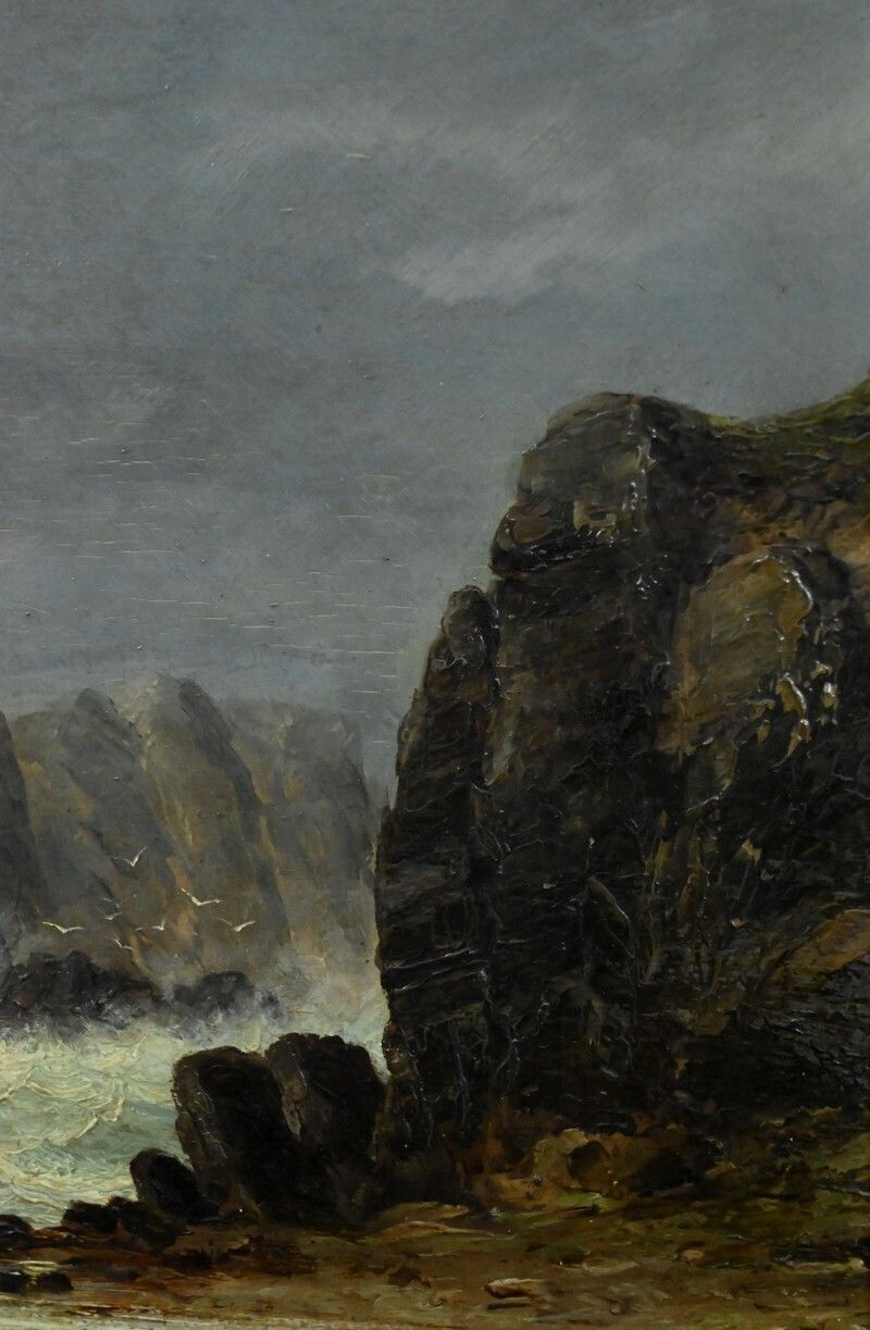 Painting "The Wild Coast Of Belle île En Mer", 19th Century French School photo vintage