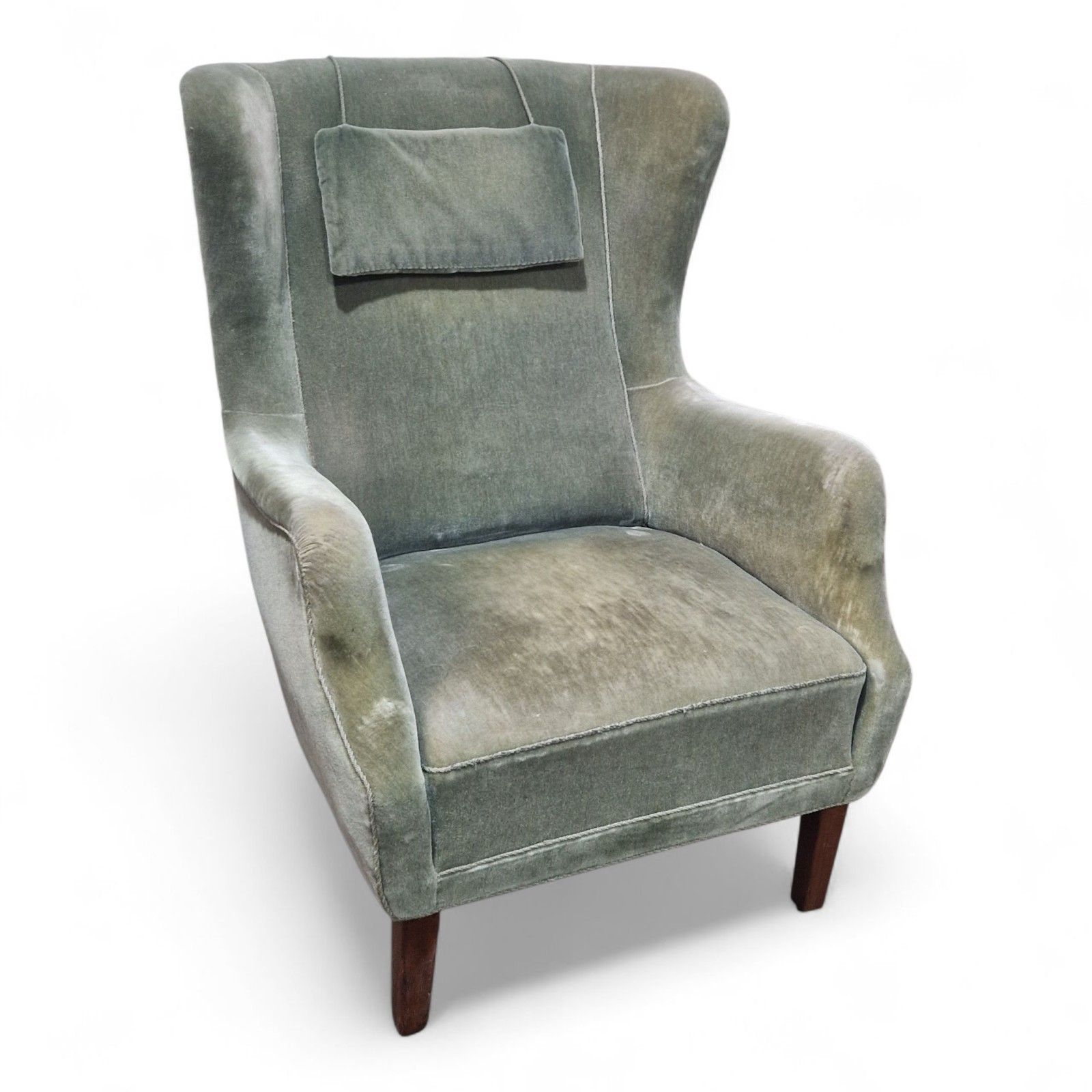 Danish Wing Back Armchair Mid Century Library Reading Chair With Cushion photo vinterior