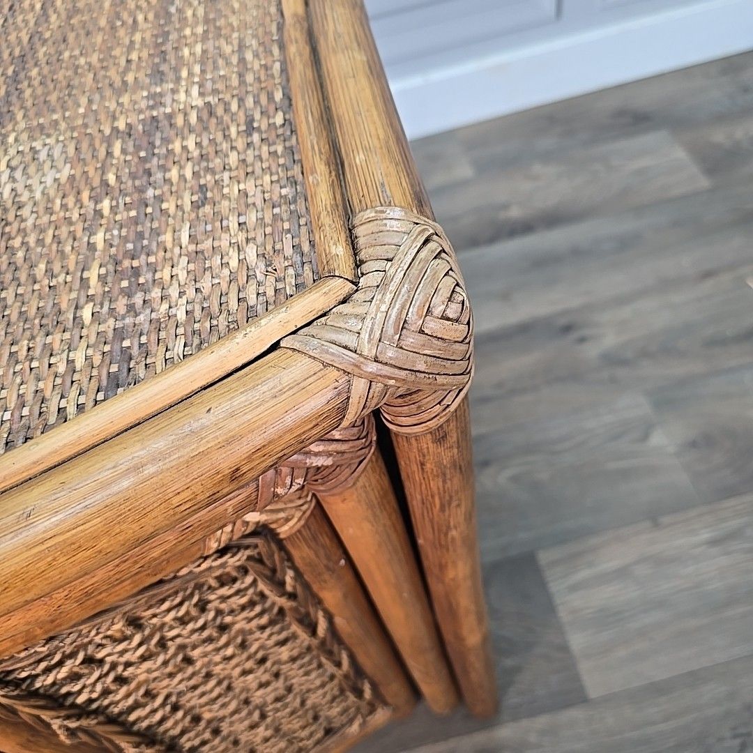Vintage Nest Of Tables Retro Rattan Boho Mid Century Style Cane Side Nested photo vintage
