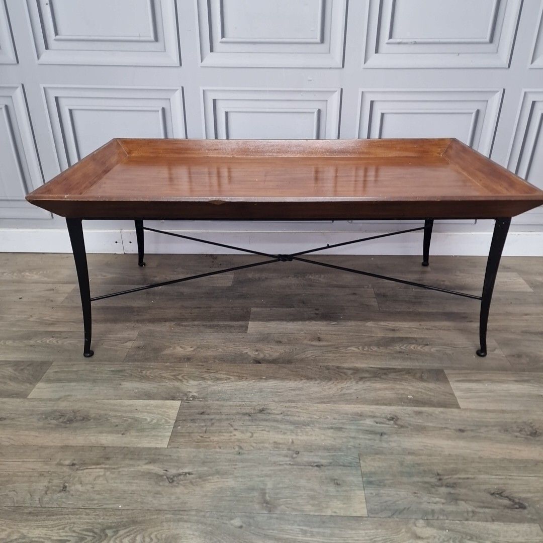 Danish Inspired Coffee Table Mid Century Modern Wood Metal Lipped Side Retro photo Furniture