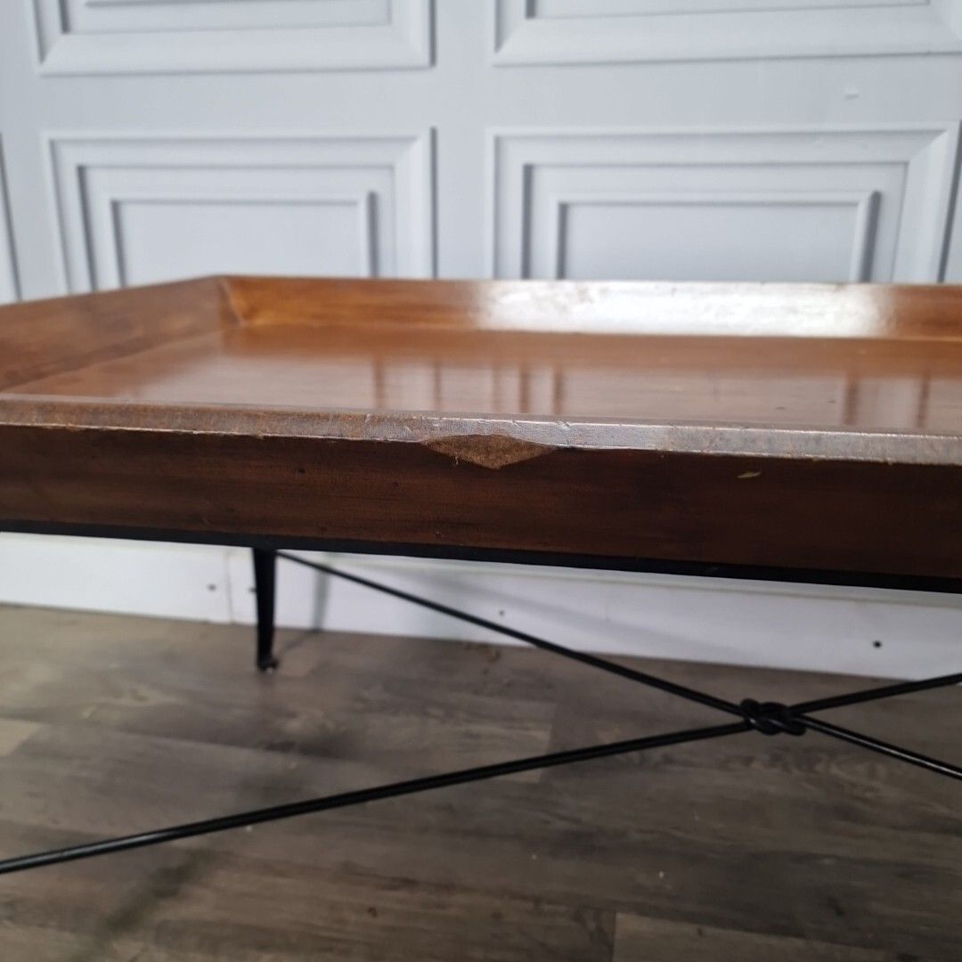 Danish Inspired Coffee Table Mid Century Modern Wood Metal Lipped Side Retro photo buy