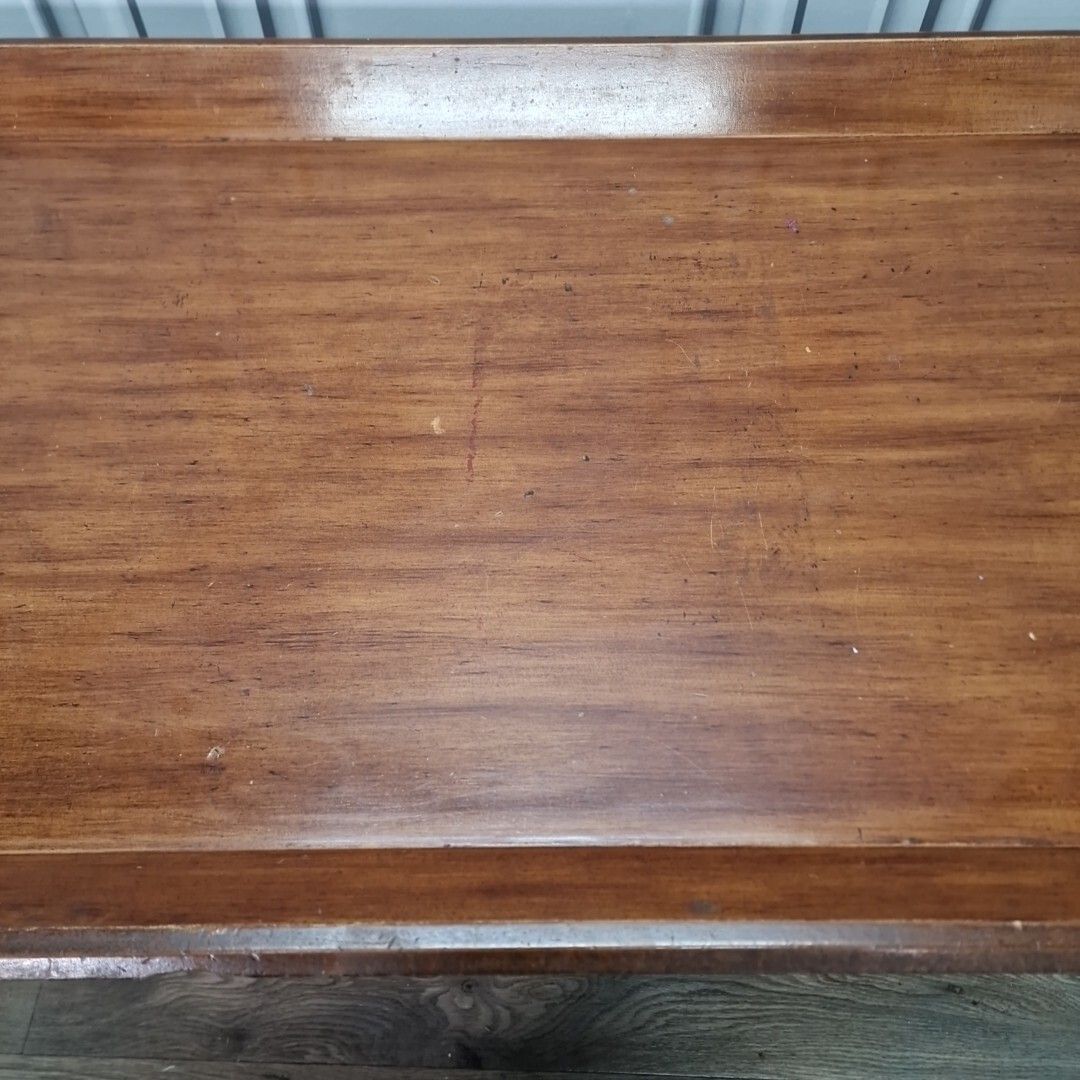 140.0 Danish Inspired Coffee Table Mid Century Modern Wood Metal Lipped Side Retro photo