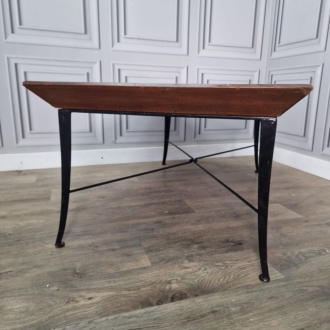 photo buy Danish Inspired Coffee Table Mid Century Modern Wood Metal Lipped Side Retro