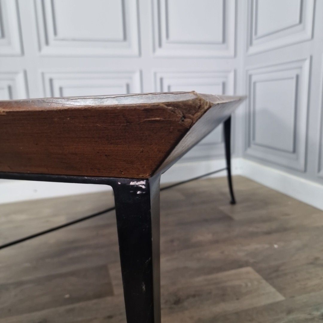photo vintage Danish Inspired Coffee Table Mid Century Modern Wood Metal Lipped Side Retro