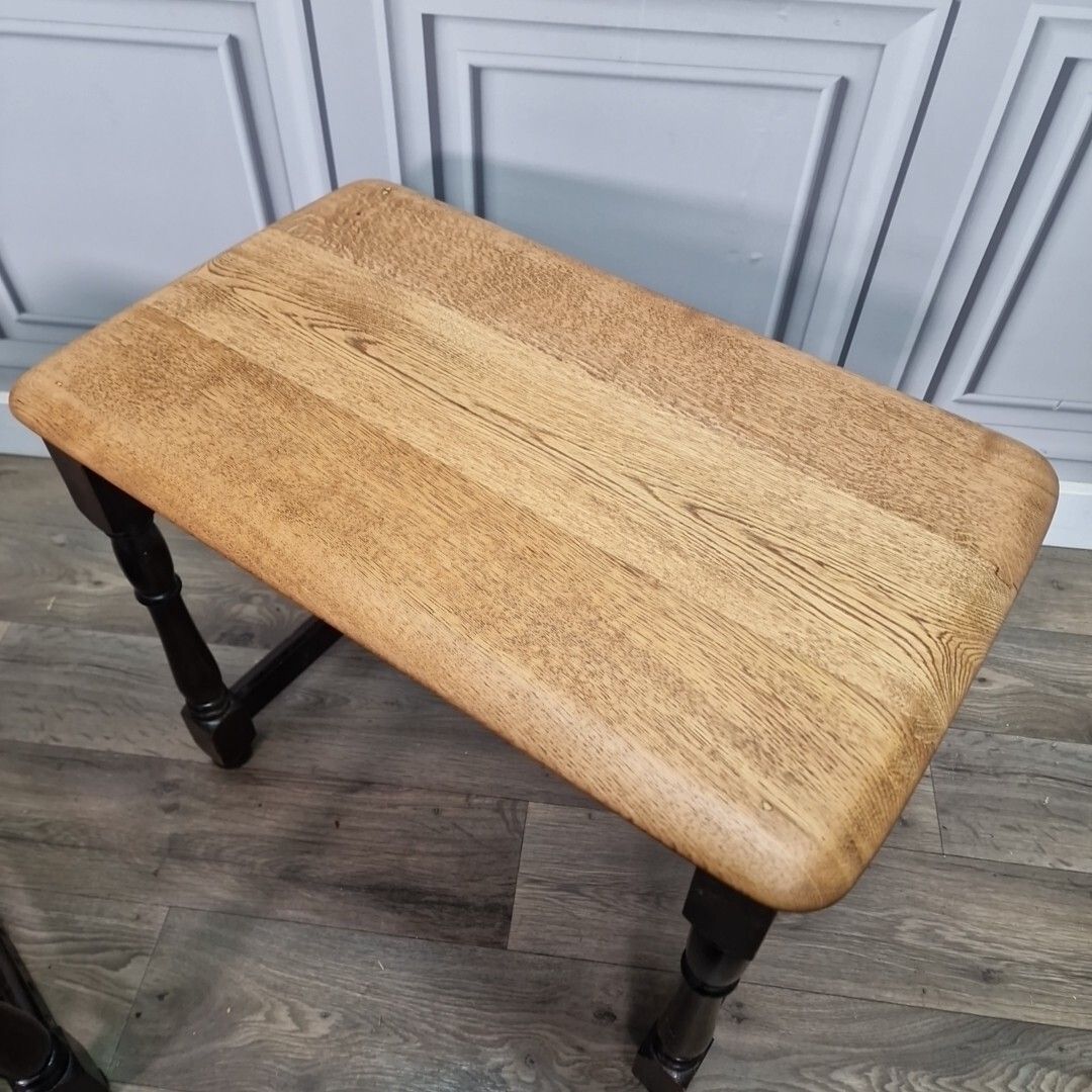 photo buy Vintage Nest Of Tables 3 Solid Oak Wooden Coffee Side Lamp Turned Wood Retro