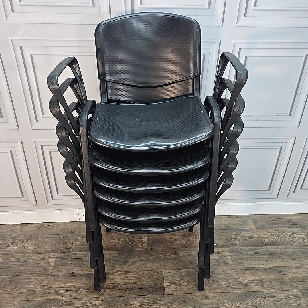 5 Stacking Office Chairs Black Conference With Arms Guest Visitor Waiting Room photo furniture