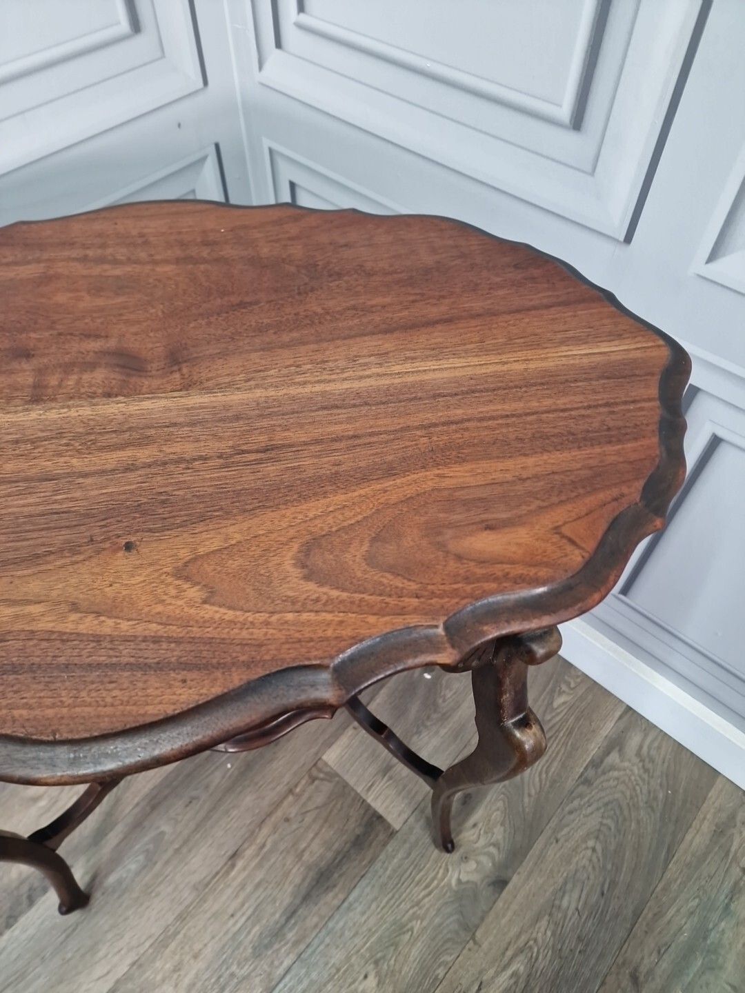 Antique Edwardian End Table Wooden Window Side Scalloped Top 2 Tier Mahogany photo 170.0