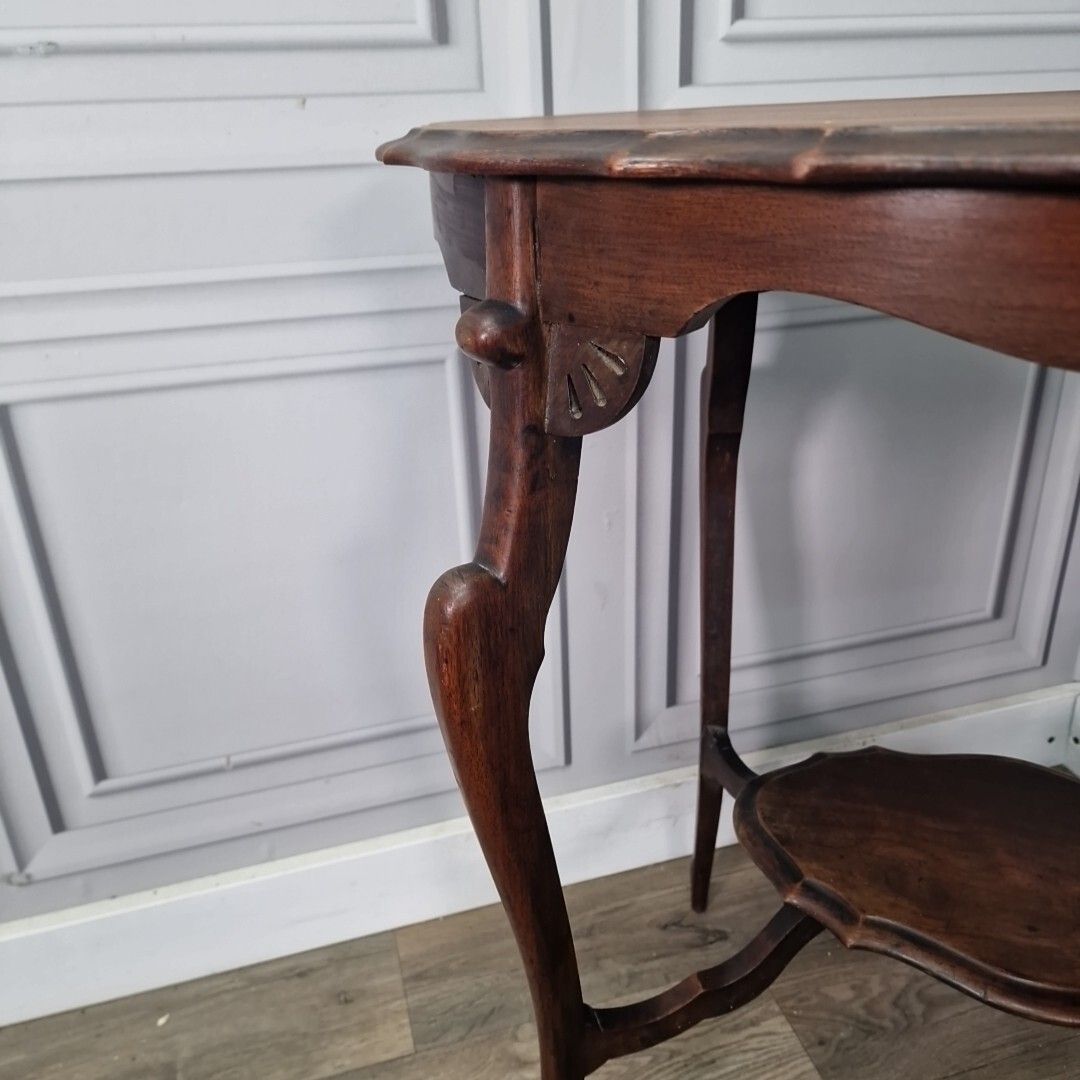 photo for sale Antique Edwardian End Table Wooden Window Side Scalloped Top 2 Tier Mahogany