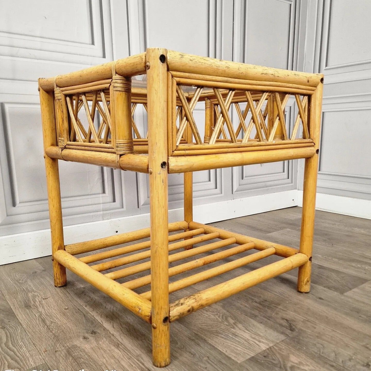 Vintage Square Coffee Table Bamboo Rattan Wicker Glass Top Boho? Tiki? Retro photo furniture