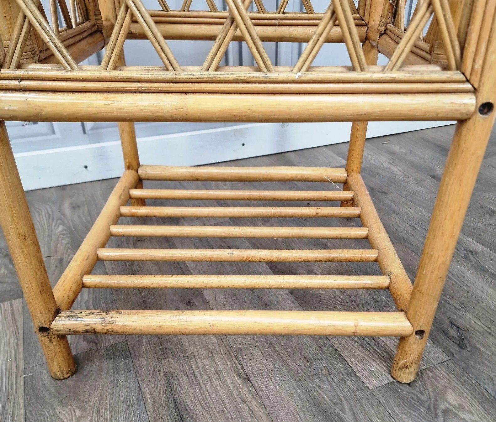70.0 Vintage Square Coffee Table Bamboo Rattan Wicker Glass Top Boho? Tiki? Retro photo