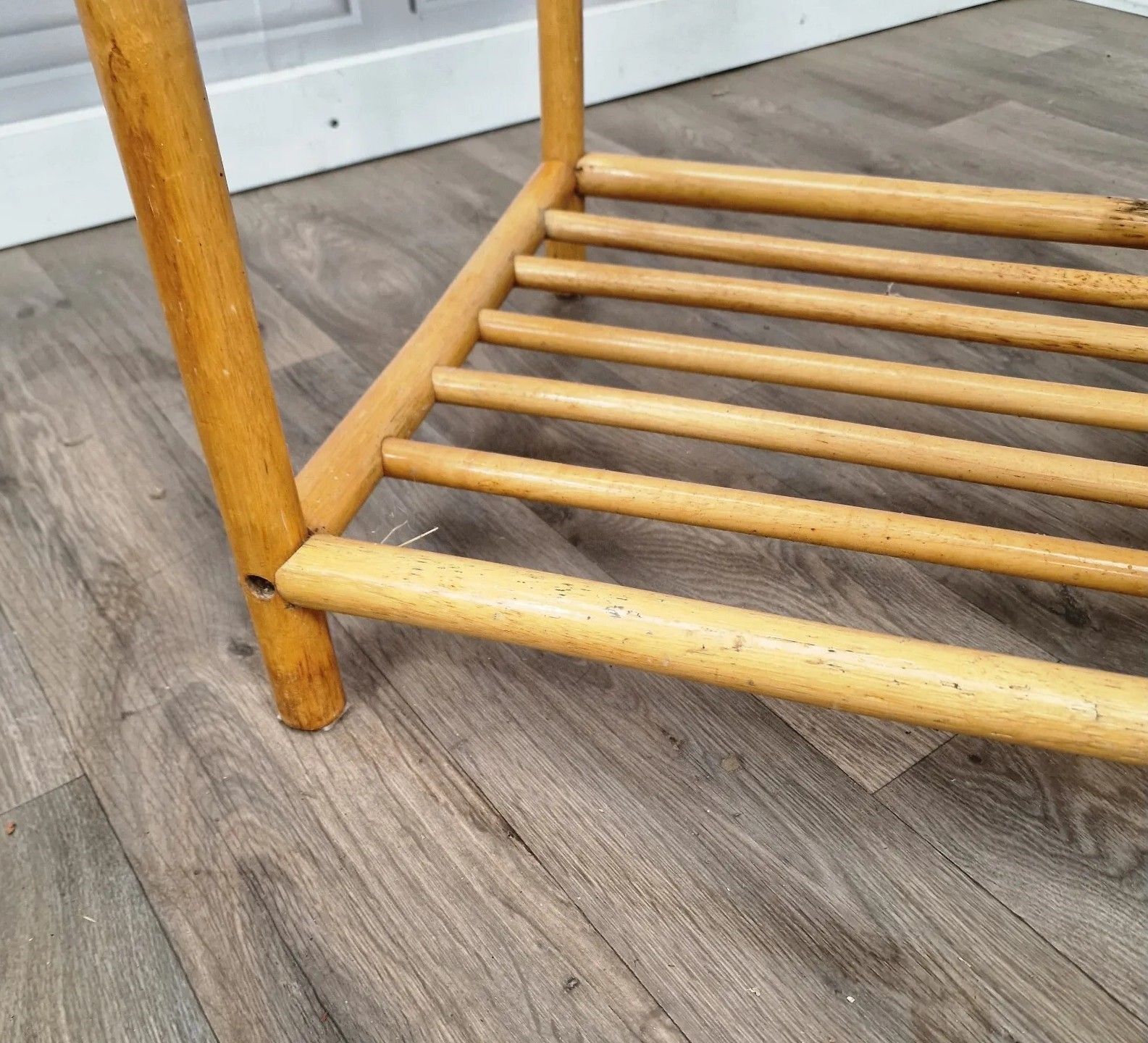 photo vinterior Vintage Square Coffee Table Bamboo Rattan Wicker Glass Top Boho? Tiki? Retro