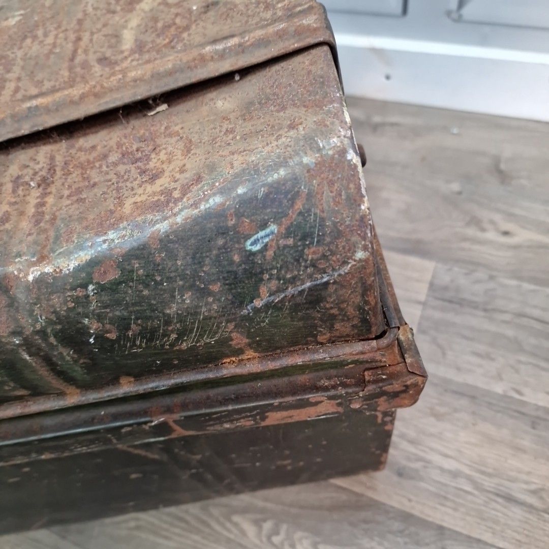 Antique Metal Travel Trunk – Dome Top Tin Chest – Rustic Vintage Storage Planter photo buy