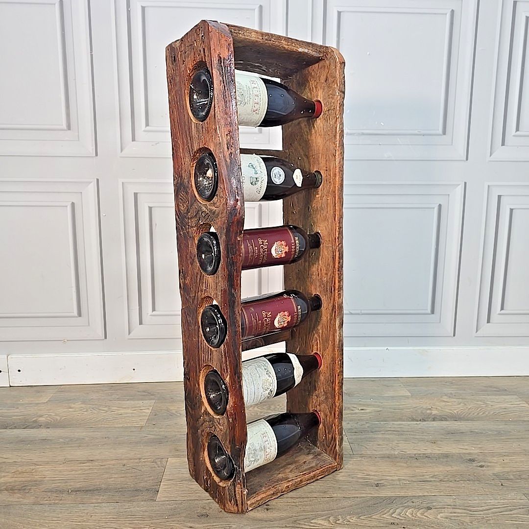 Vintage Reclaimed Wine Rack Rustic Solid Wood Holder 6 Bottles Pine Handmade