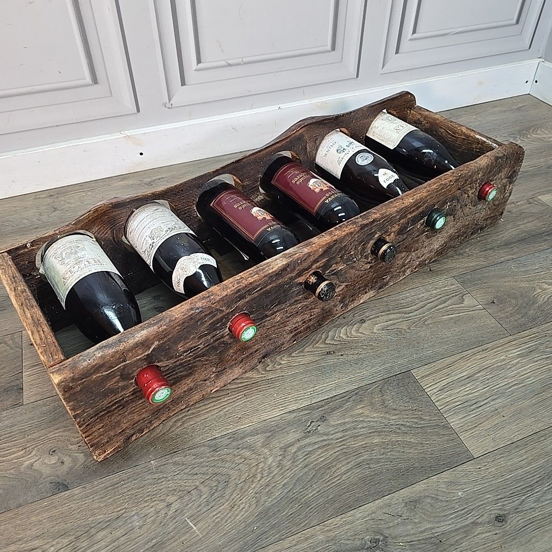Vintage Reclaimed Wine Rack Rustic Solid Wood Holder 6 Bottles Pine Handmade photo vintage