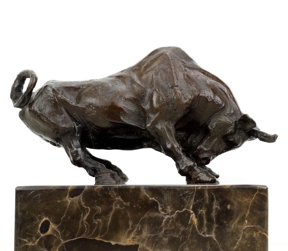 Art Deco Style Brown Patinated Bronze Bull Animal Sculpture photo for sale