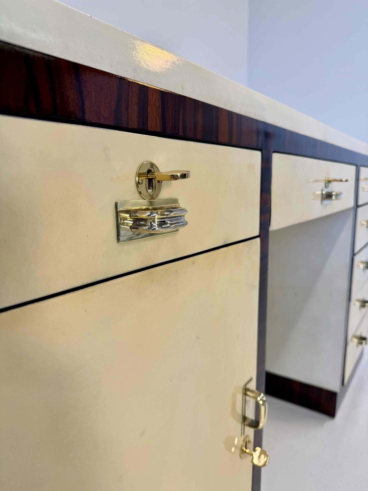 photo furniture Italian Art Deco Parchment Desk In The Style Of Borsani, 1940s