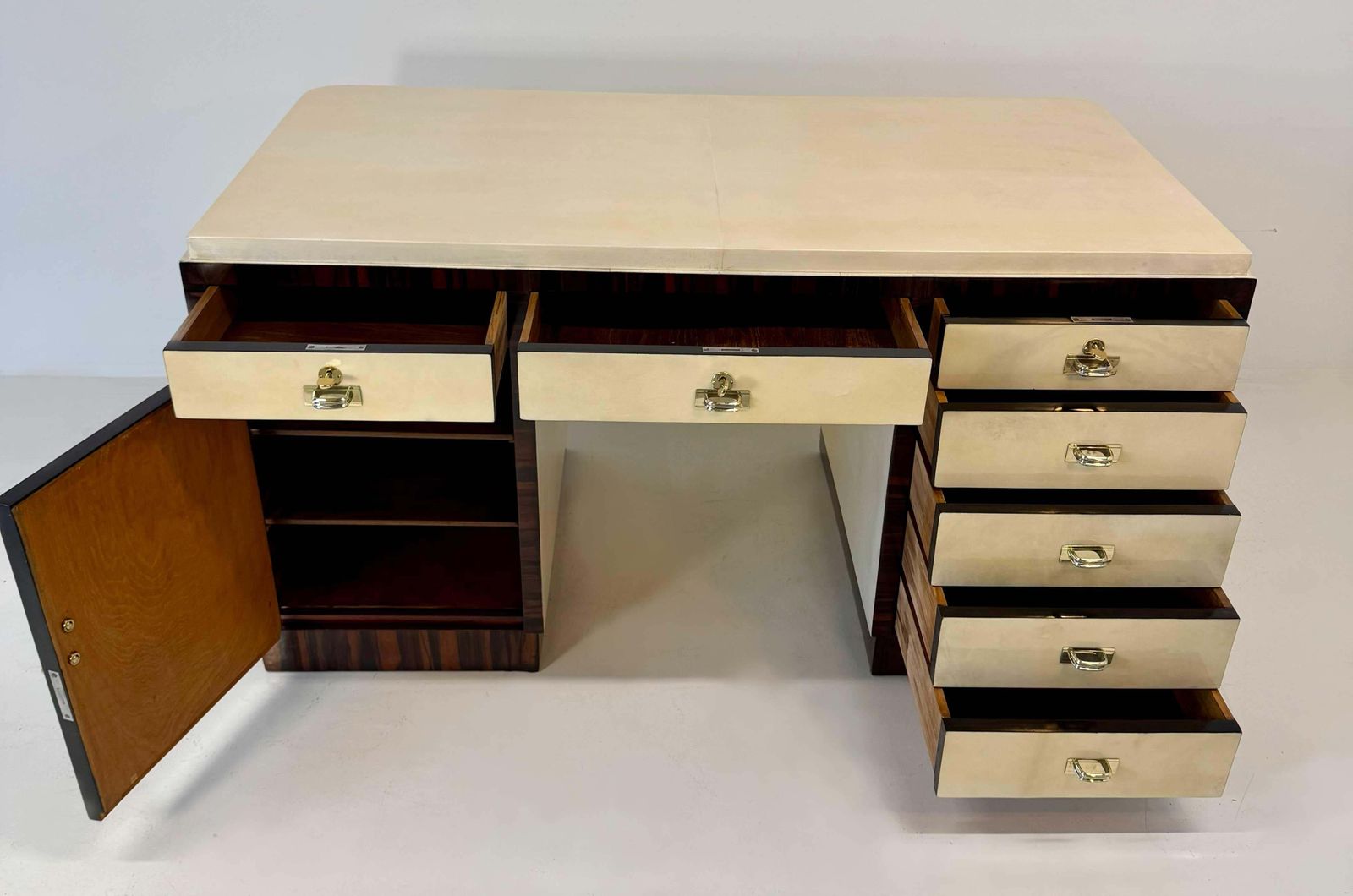 photo for sale Italian Art Deco Parchment Desk In The Style Of Borsani, 1940s