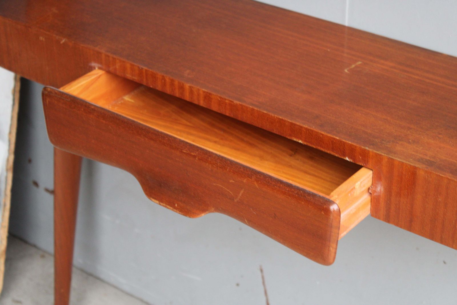 Italian Minimal Console Table In Sagomato Wood Style Carlo Mollino Mid Century photo vinterior