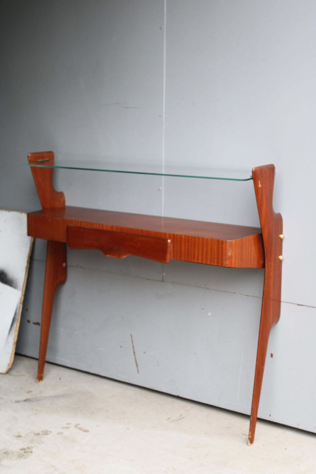 photo for sale Italian Minimal Console Table In Sagomato Wood Style Carlo Mollino Mid Century