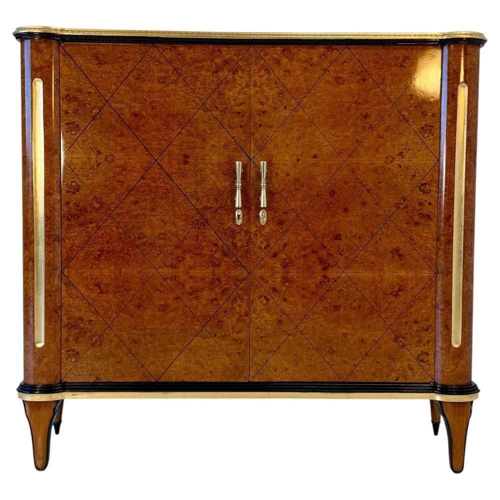1940s Italian Art Deco Cabinet In Maple Burl With Black Lacquer Details photo furniture