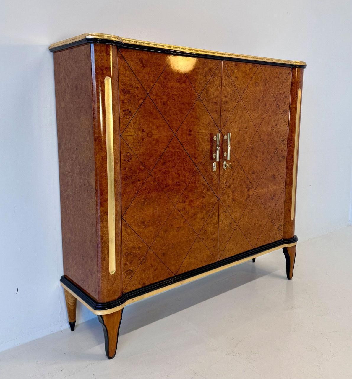 1940s Italian Art Deco Cabinet In Maple Burl With Black Lacquer Details photo 6258.0
