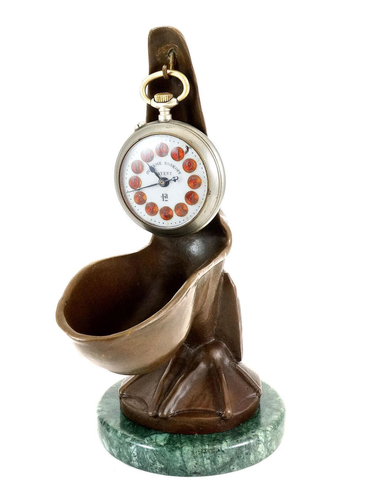 Art Deco Style Pelican Pocket Watch Holder In Bronze, Inspired By Leopold Verler photo 1053.0